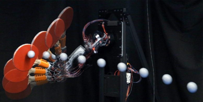 Ping Pong Playing Robot Performing Top Spin