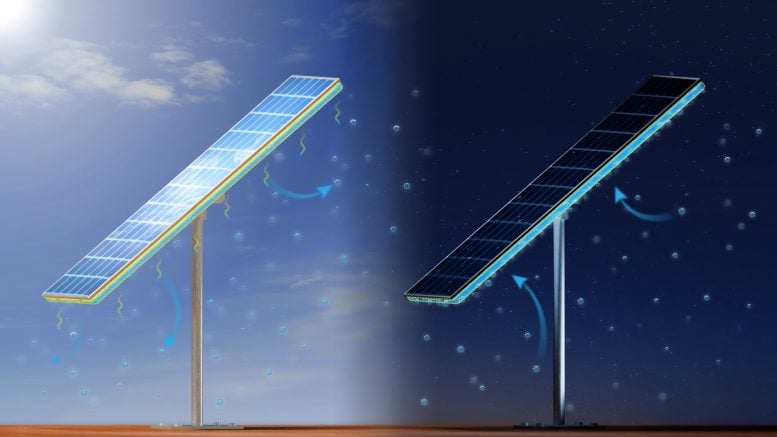 Illustration of Solar Panels With Moisture Absorbing Composite for Passive Cooling