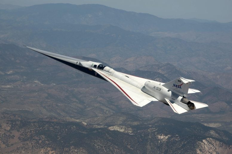 NASA X-59 Quiet Supersonic Research Aircraft Flies Over Mountains