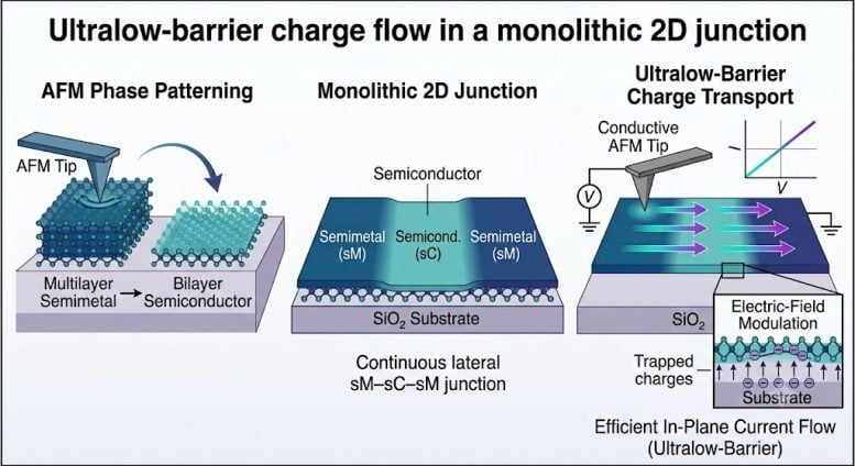 Ultralow Barrier Charge Flow in a Monolithic 2D Junction